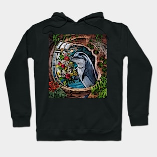 watercolor dolphin with garden and mixed flowers Hoodie